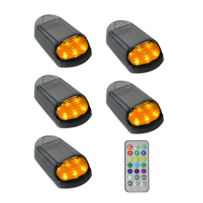 Wireless 5pcs LED Solar Cab Roof Lights With Remote For Trucks Amber Color