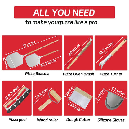 7PCS Pizza Oven Accessories Kit | Peel, Brush, 12, Stainless Steel