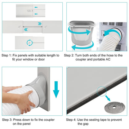 Foancie Portable AC Panel Set + Exhaust Hose, White with Silver Accents