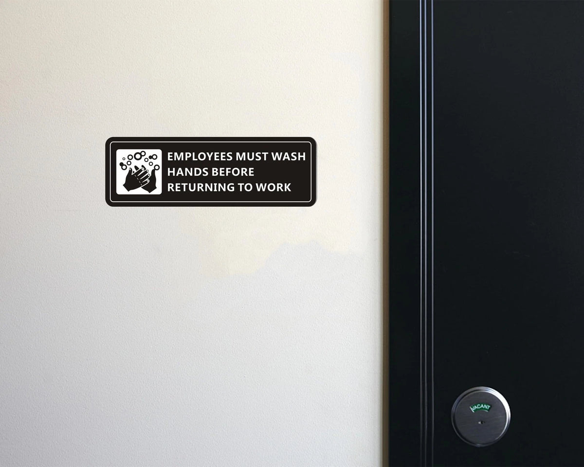 (4 Pack) Employees Must Wash Hands Sign, 7" x 2", 4 Pack (Black)