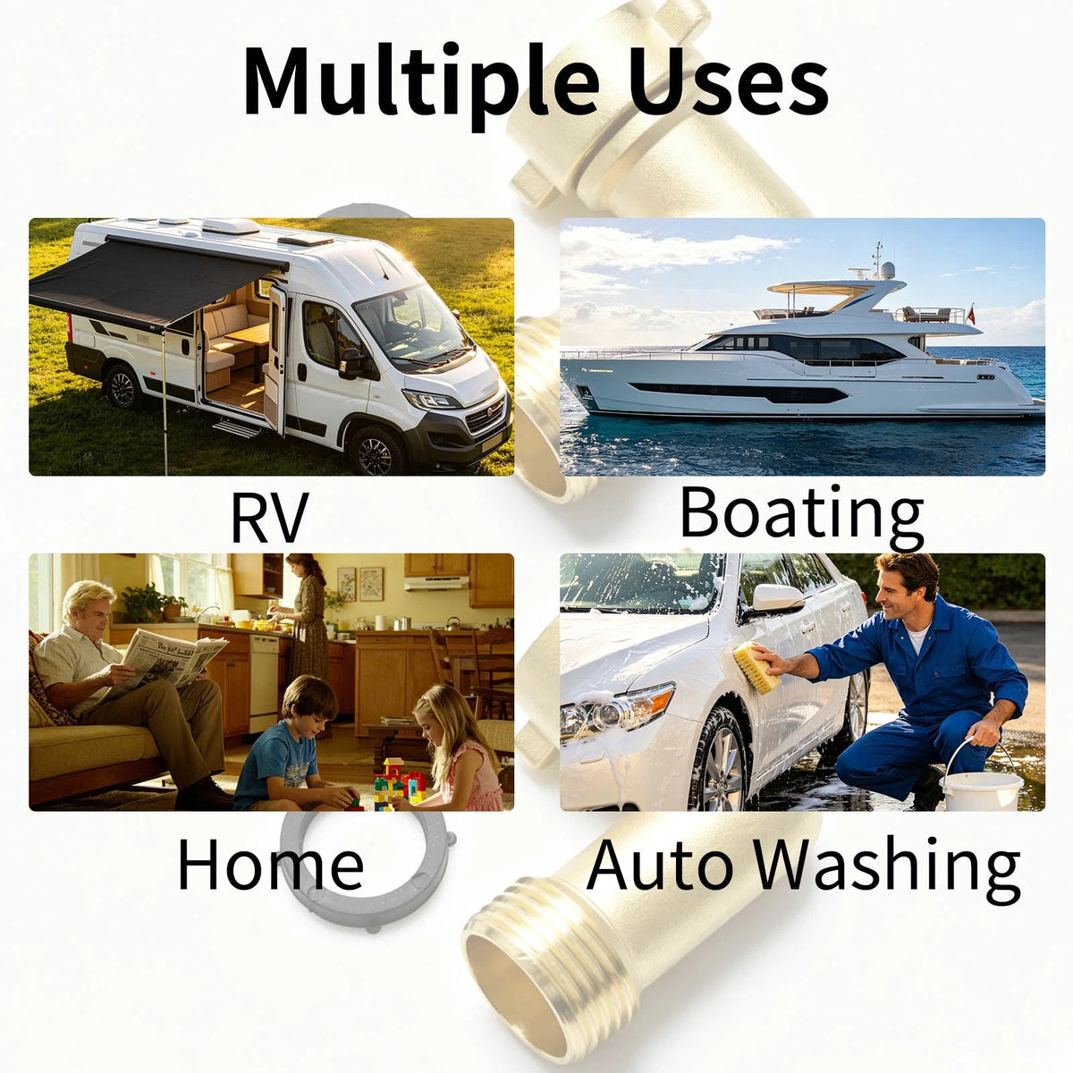 Brass 2pcs 90° Garden Hose Elbow Connector 3/4" Washers Outdoor RV Faucet Camper