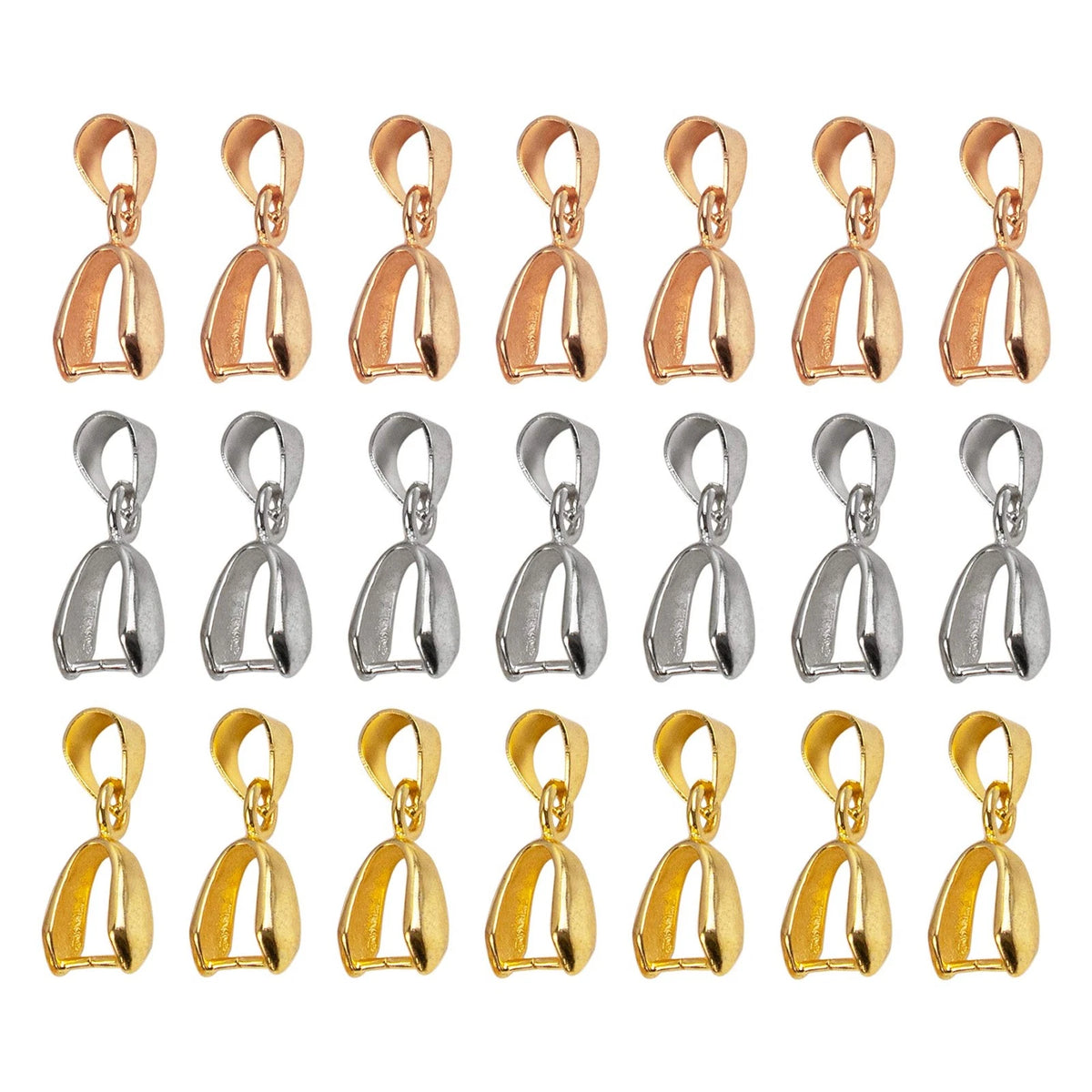 AUEAR, 60 Pack Metal Pinch Clip Bail Clasp 60 Pack, Gold & Silver & Rose