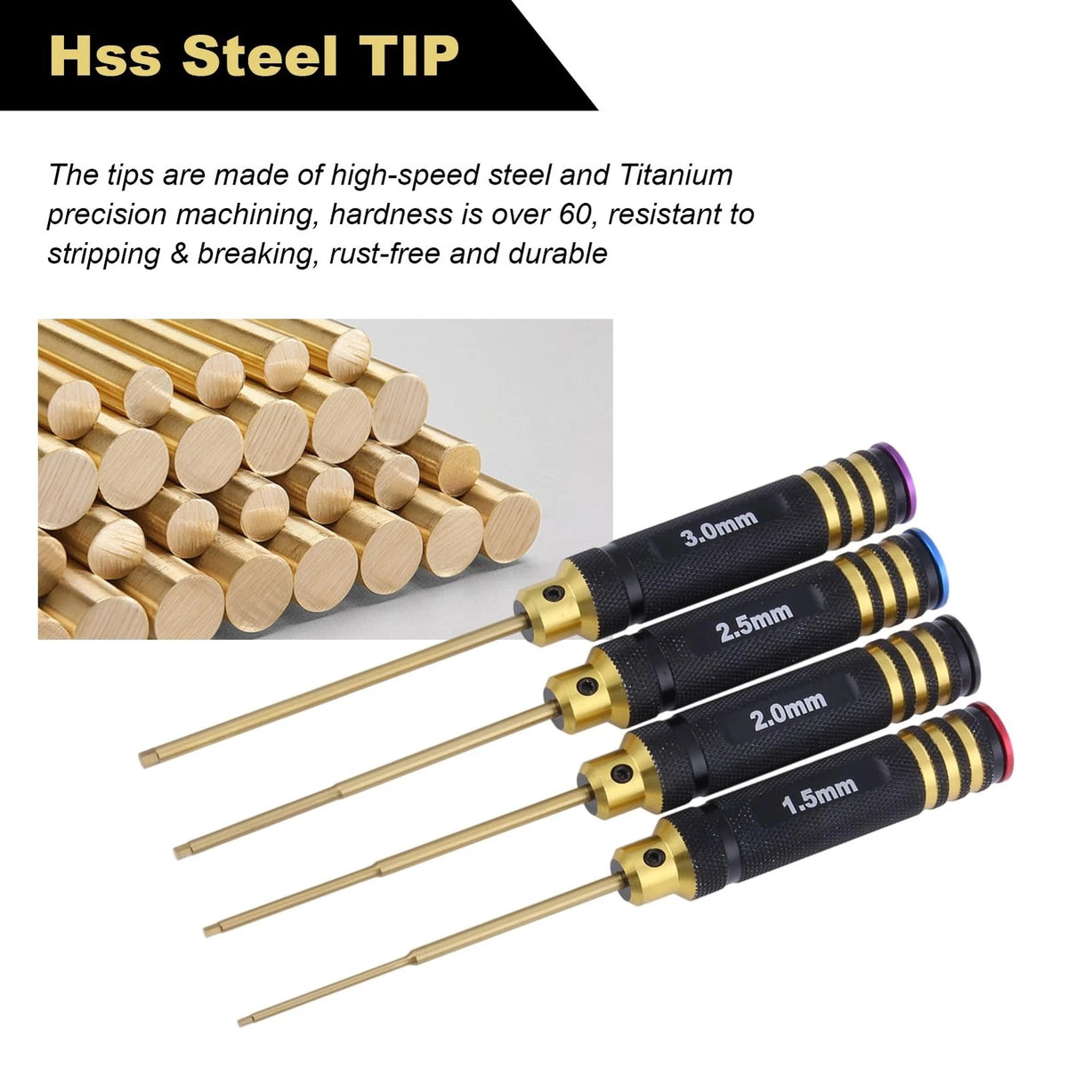 HobbyPark Titanium Hex Screw Driver Set 1.5mm 2.0mm 2.5mm 3.0mm Hexagon Black