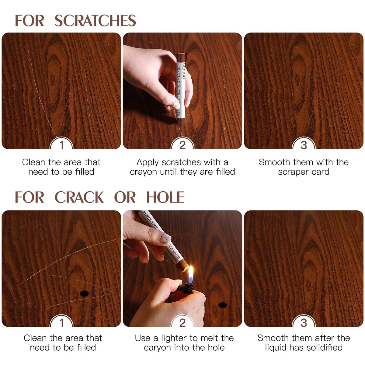 SEISSO Wood Filler Sticks, Furniture Repair Crayons, 10 Colors Crayons