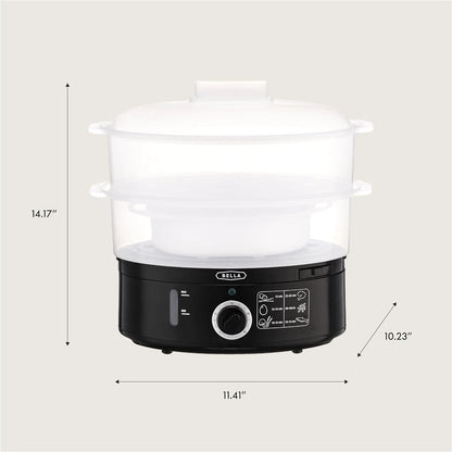 BELLA Two Tier Food Steamer with Stackable Baskets & Removable 7.4 QT, Black