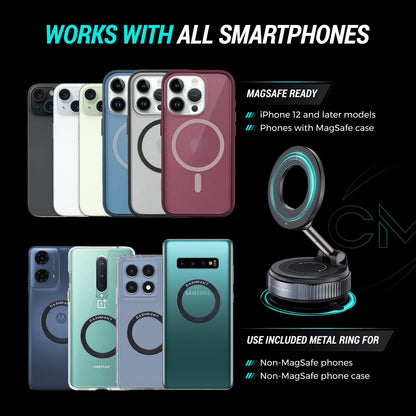 CARMOUNT Clutch-X™ Black – Upgraded Vacuum Phone Mount Suction Cup Car