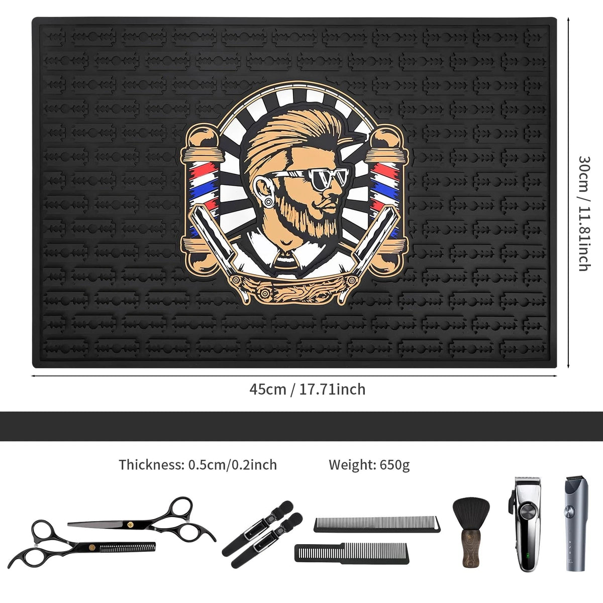 Non-Slip barber mats for clippers, Flexible Rubber Barber C 17.7x11.8, Black