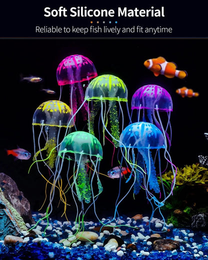 Uniclife 6 Pcs Glowing Jellyfish Ornament Decoration for Aquarium