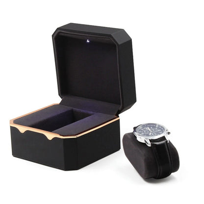 LED Light Watch Case Antidust Display Storage Holder Luxury Jewelry Box Black/