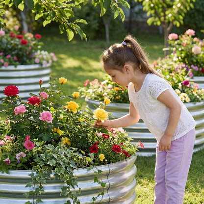 AHEONLAR 3Pack 2x2x1 ft Round Galvanized Raised Garden 2x2x1ft(3pack), Silver
