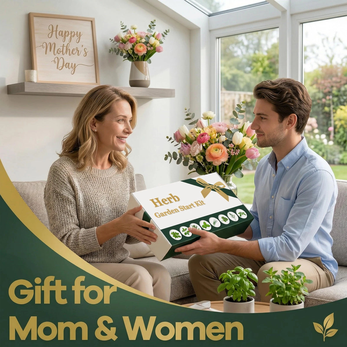 Indoor Herb Garden Start Kit - Unique Gifts for Women, Mothers Day 8X, Green