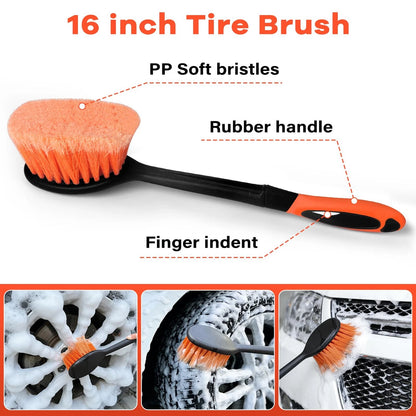 ACTREY Car Wash Brush with Long Handle,Car Clean 6-in-1 Kit, Orange