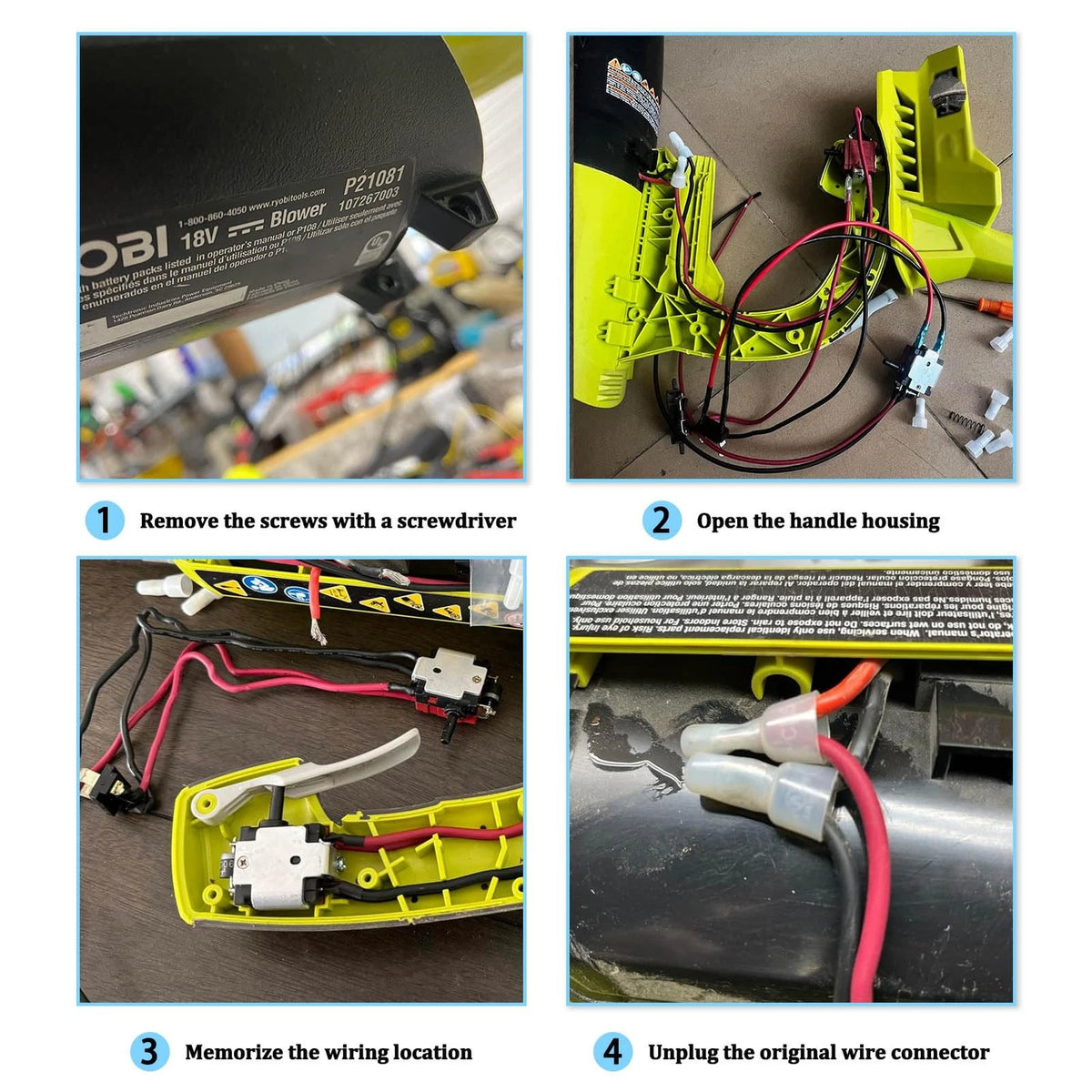 291632001  Wiring Harness OME Part for Ryobi 18V Cordless Leaf