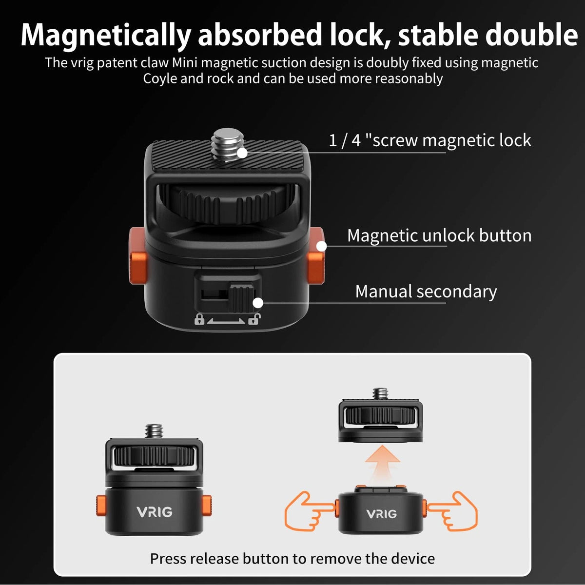 VRIG AC12 Magnetic Quick Release Mount Adapter with 1/4" Screw Thread for...