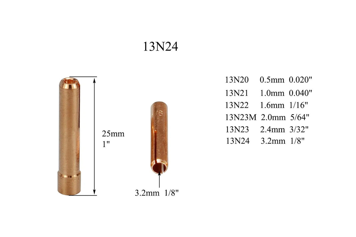 RIVERWELD TIG Collet Bodies 13N29 13N24 1/8" & 3.2mm & 3.2, Golden