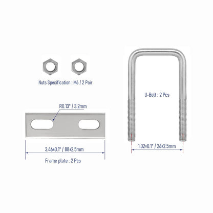 FOCMKEAS 2 Sets 304 Stainless Steel Square U-Bolts 50×80mm (W*L), Silver