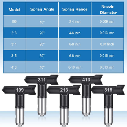 5 Pcs Spray Tips Reversible Tip 109, 213, 311, 315, 413, black, silver