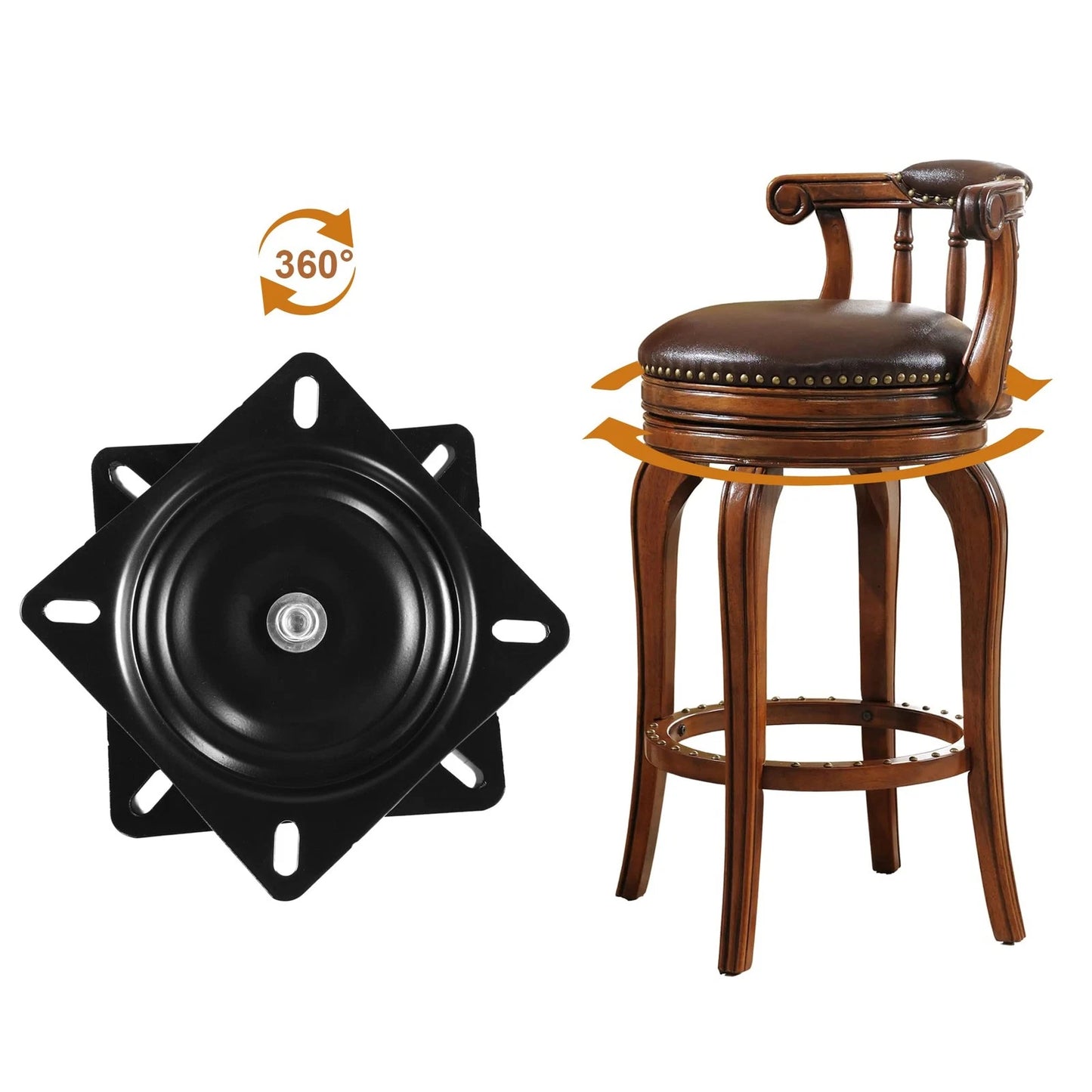 Frassie 2 Pack 8 Inch Bar Stool Chair Swivel Plate Replacement, 360 8, Black