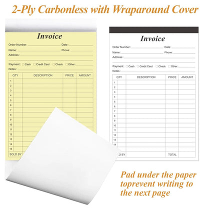 (2-Pack) Invoice Receipt Book with Cardboard 2-Part Carbonless, 5.5" x 8.5"...