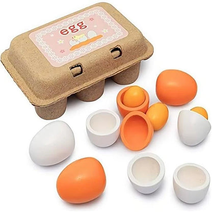 Sportsvoutdoors 6PCS Egg Kitchen Toys, Wooden Toy Food, Child-size, Yellow