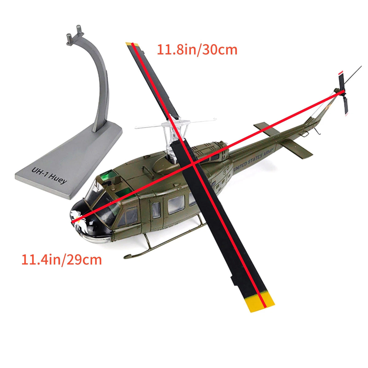 Authentic UH-1 Iroquois Helicopter Diecast Model 1:48 Scale Rotating Parts Gift