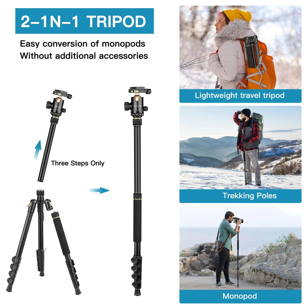 Professional DSLR Tripod for Photography - Tall, Lightweight & 76inch, Gold