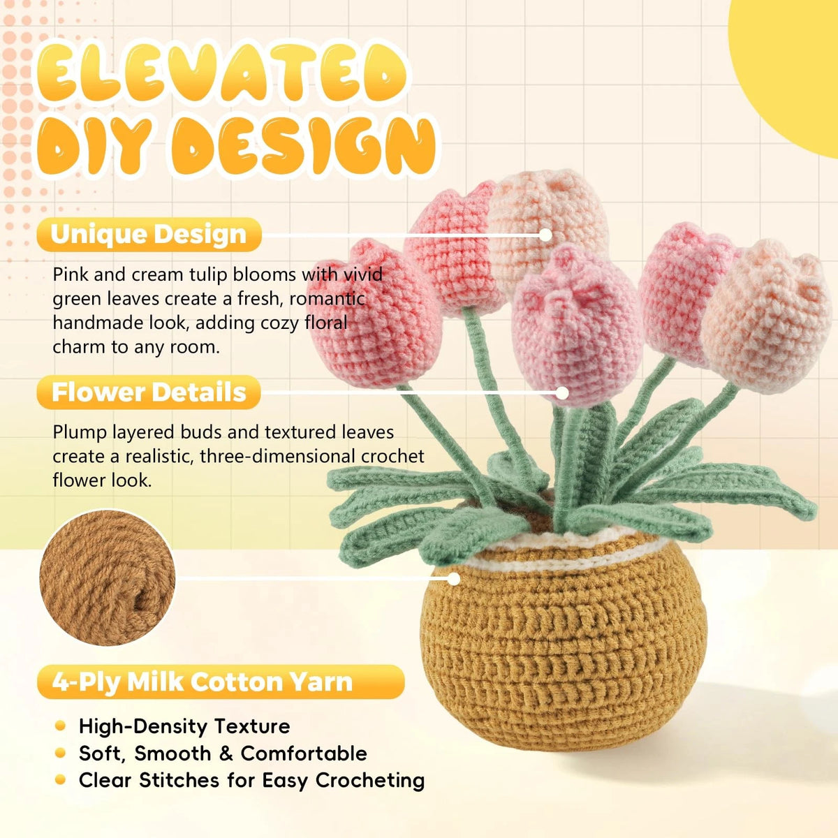 Crochet Kit for Beginners, Tulip Knitting Kit, Set with Video