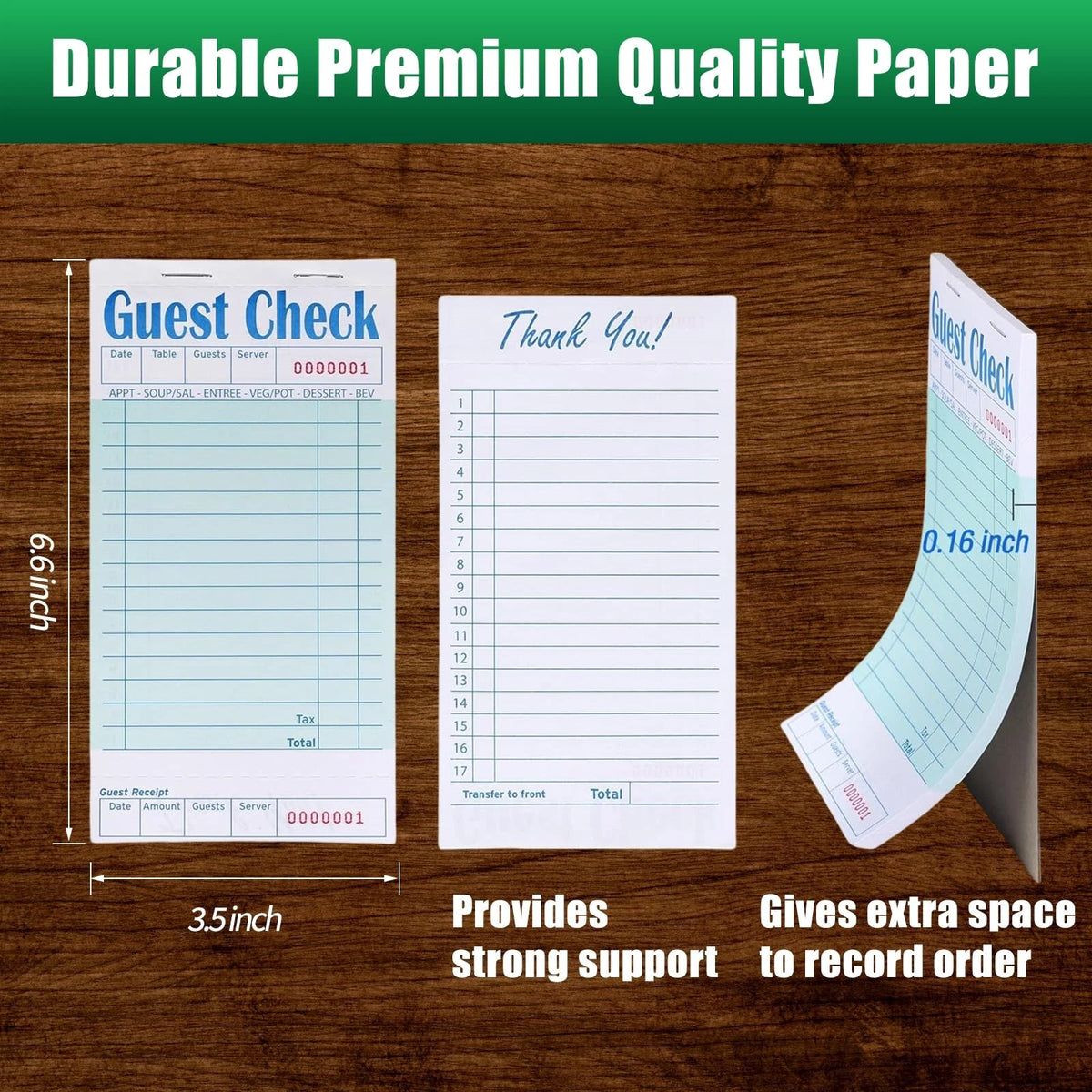 Guest Check Books 6 Pack, Checks for Servers, 6 Pack/300 Sheets, Green