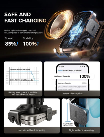 CHGeek Wireless Car Charger with Phone Holder Mount, 15W Fast Normal, Black