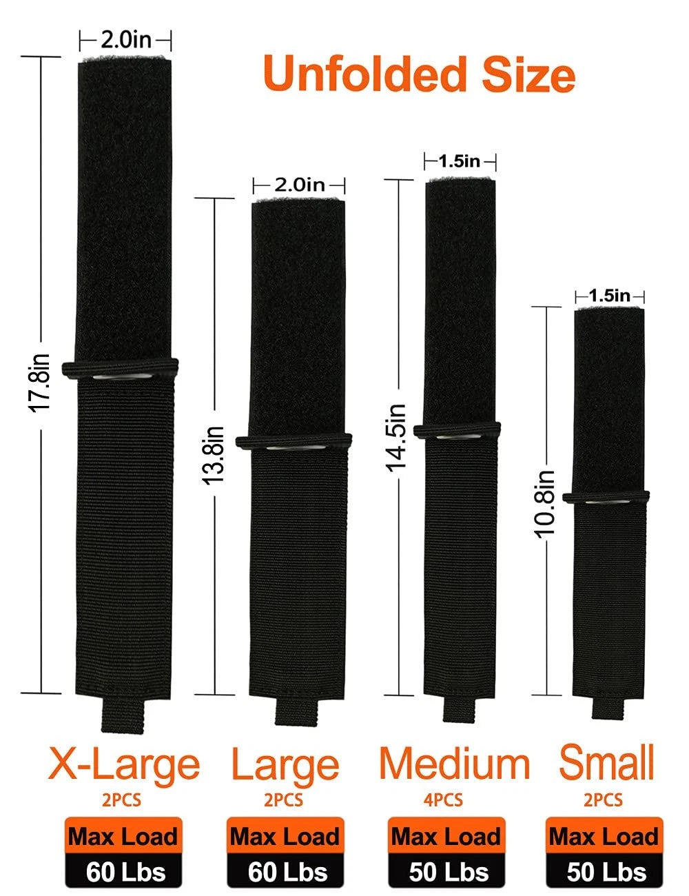 ZTSXLLIM Heavy-Duty Storage Straps (Assorted 10 2S/4M/2L/2XL - 10 PCS, Black