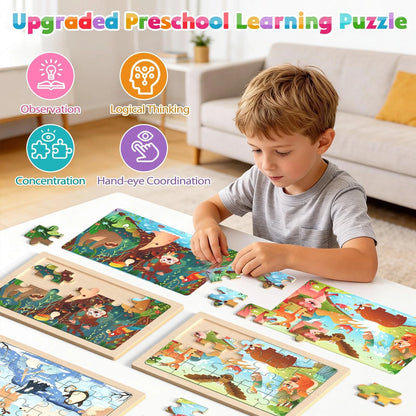 Zeoddler Wooden Puzzles for Toddlers, 4 Pack Animal Jigsaw 11.8 x 8 inches