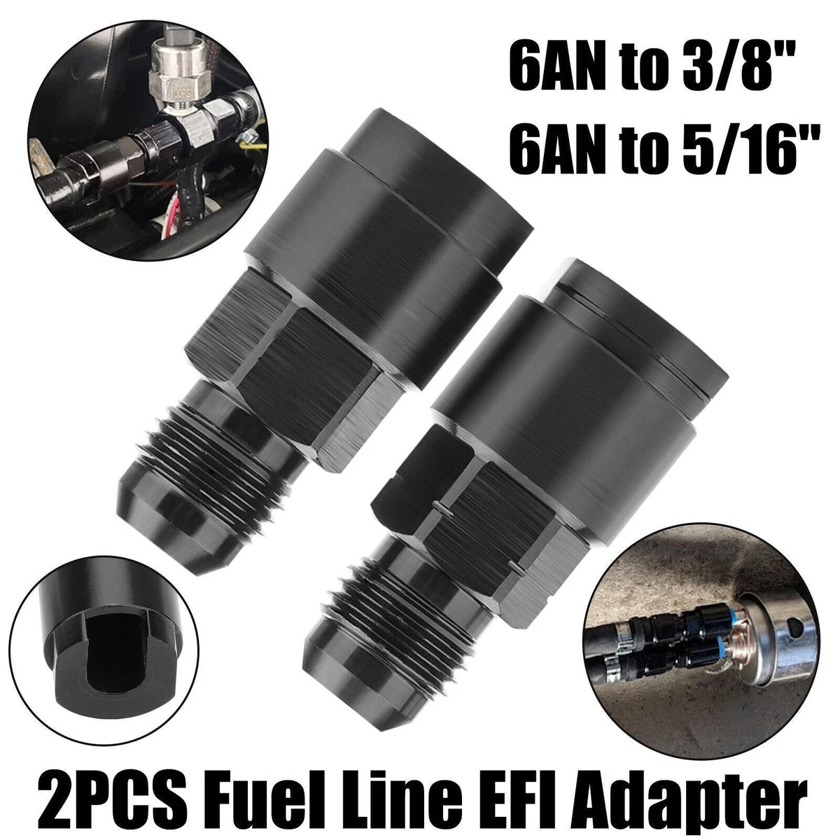 2pcs 6AN Male to 3/8"& 5/16" Hardline Tube Fuel Line Fitting Compression Adapter