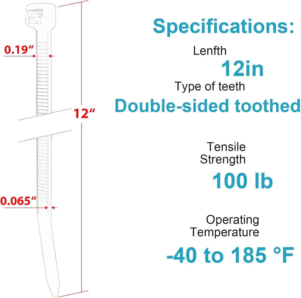 12 Inch Zip Ties Double 12 inch 100 Pack （100 Lbs ）, Black