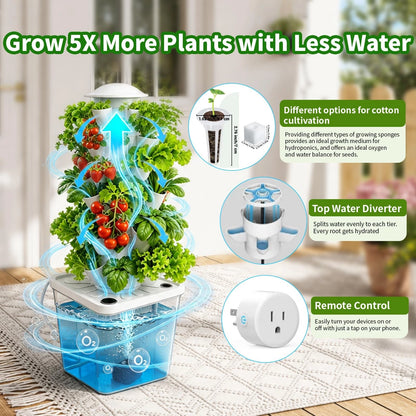 Hydroponics Growing System,30 Pods Hydroponic Tower,Space-Saving Black