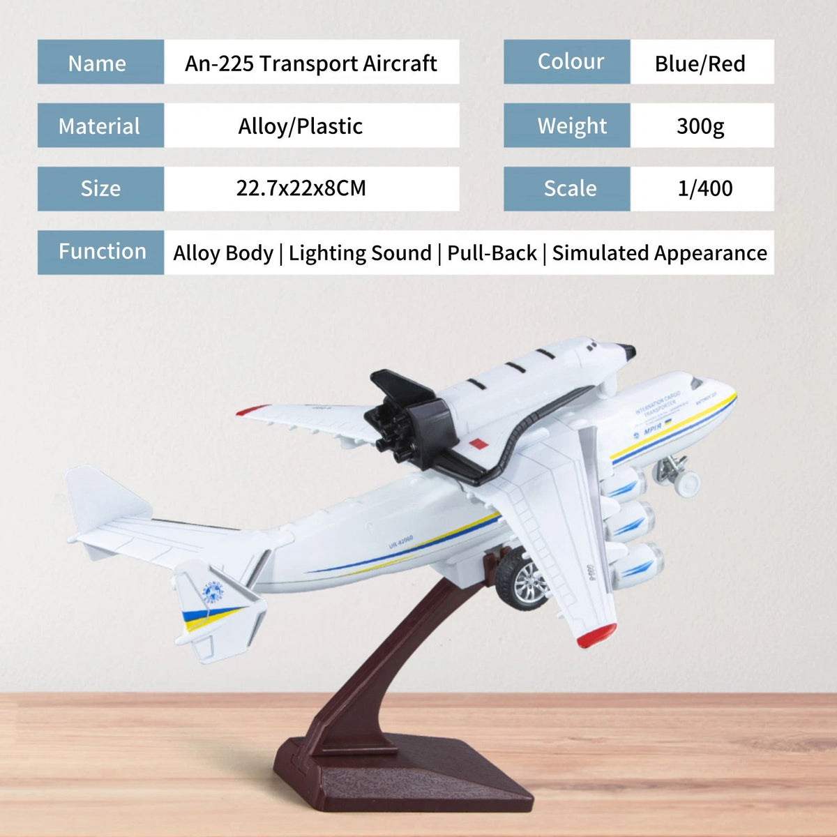 1/400 An-225 Mriya Plane w/Buran Orbiter Model Sound Light Pull Back O