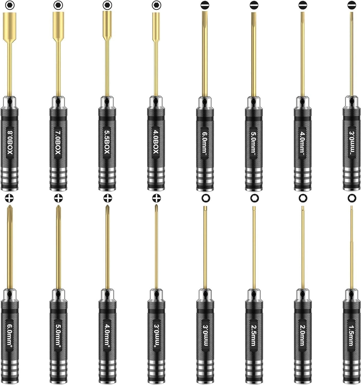 RCpow Car Tool Kit - 16pcs Screwdriver Set Includes Flat, Black