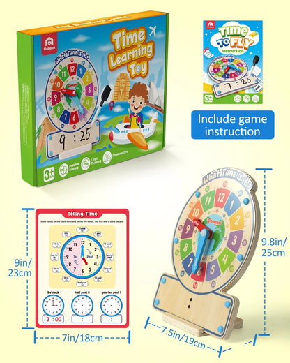 Coogam Wooden Clock Teaching Time Toy, Analog Medium, Red, Green, Blue