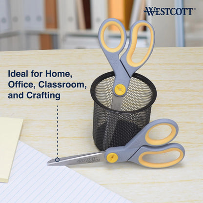 Westcott 8” Titanium Bonded Scissors with Adjustable 2-Pack, Gray/Yellow