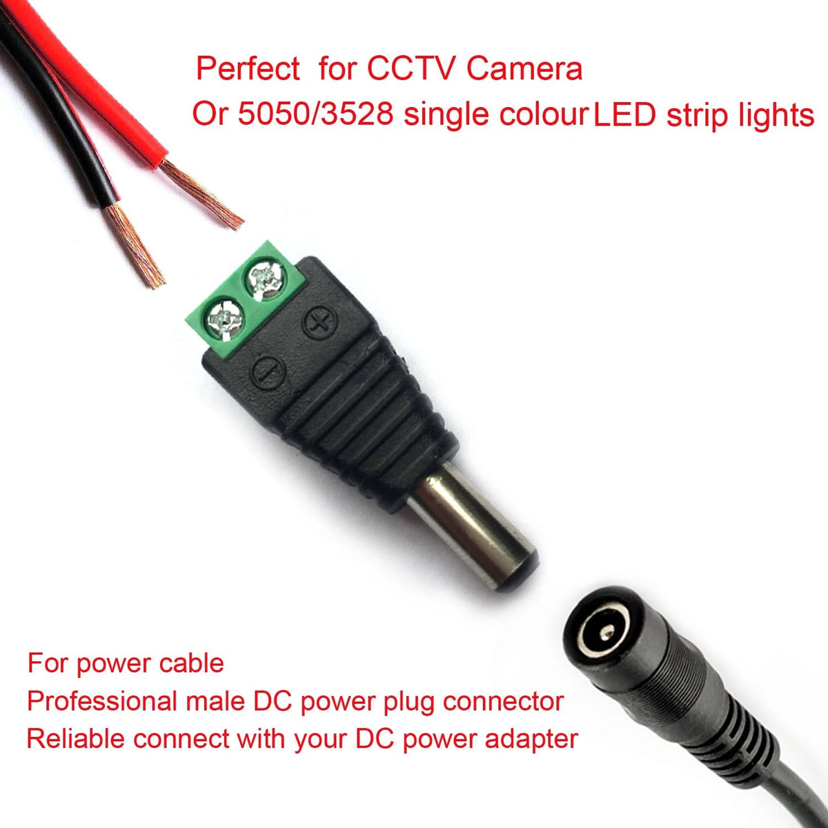 DAYKIT 10 Pairs 12V Male+Female 2.1x5.5MM DC Power Jack Plug 2.1x5.5MM, Black