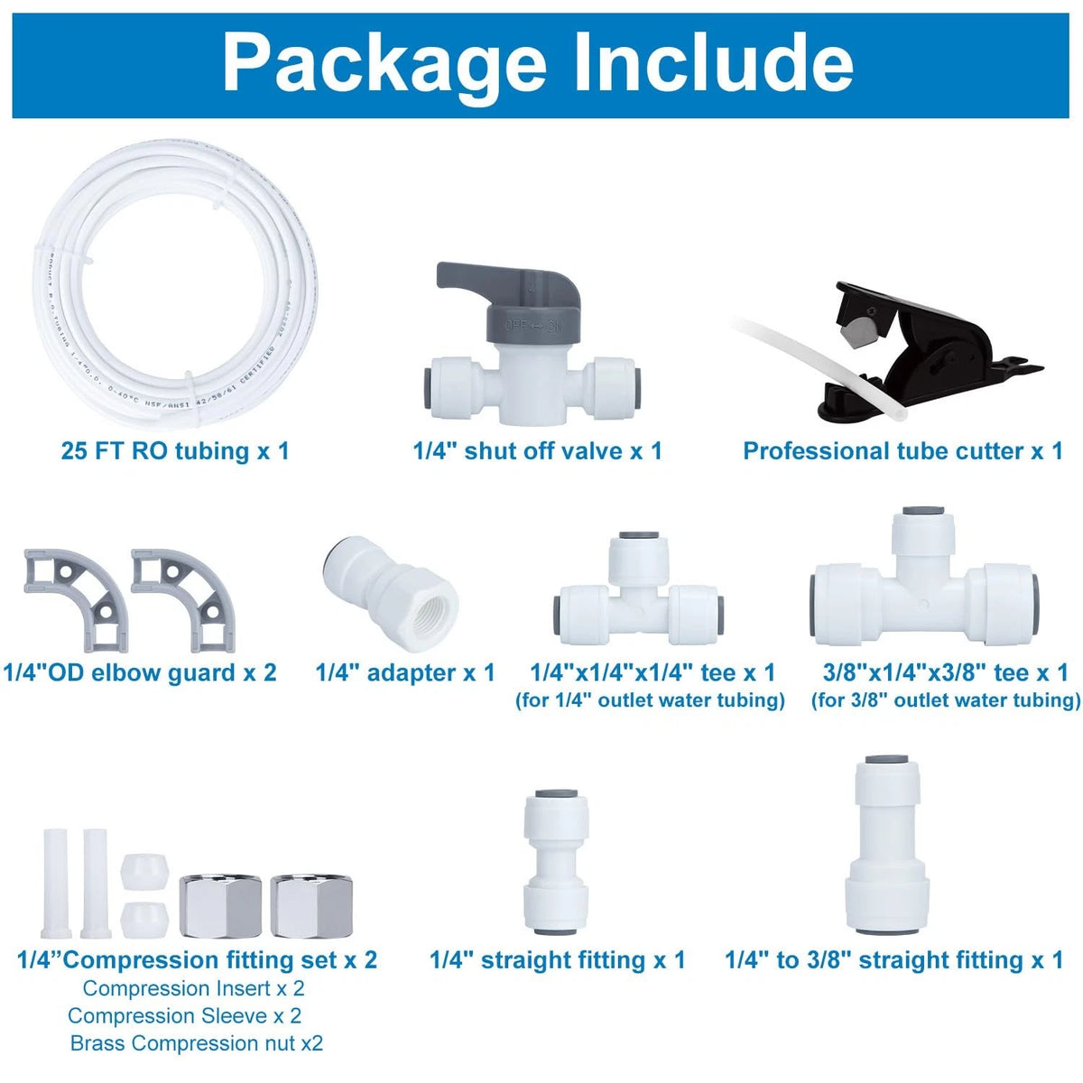 Refrigerator Water Line Kit - 1/4" Tubing 25ft Kit, White