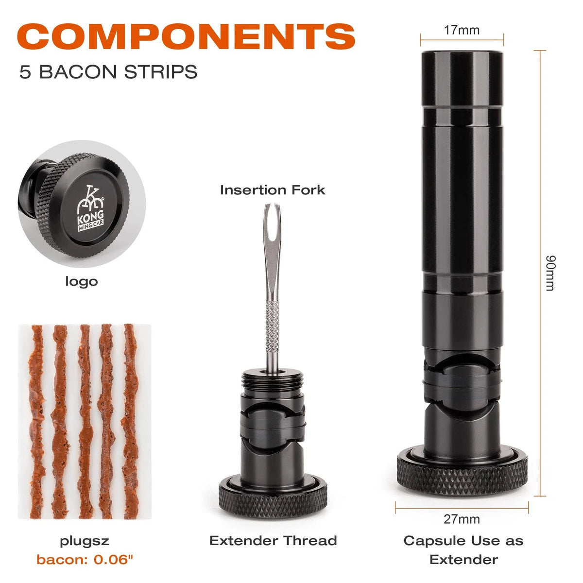 Handlebar End Plugs with Tubeless Tire Repair Kit - Insert Black