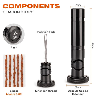 Handlebar End Plugs with Tubeless Tire Repair Kit - Insert Black