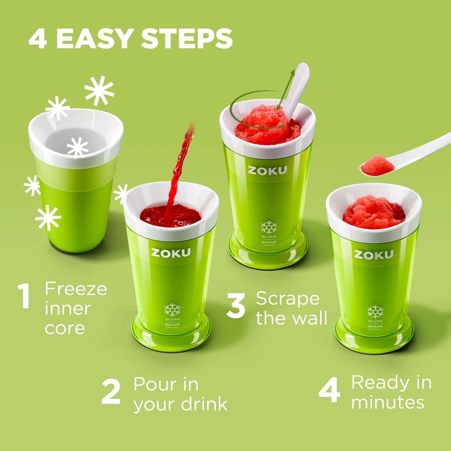Zoku Jumbo Slushie Cup With Spoon Freezer Core Single-Serve Cup, Red