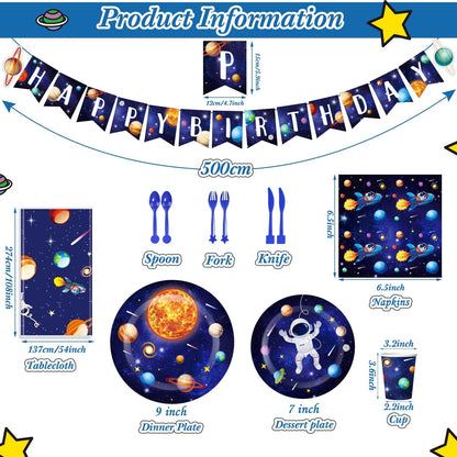 Outer Space Birthday Party Supplies Serve 24 Tableware Set, Blue