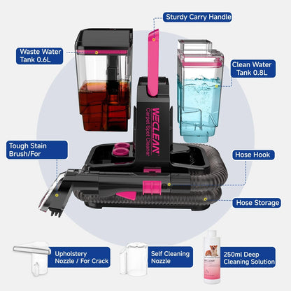 WECLEAN C5 Portable Carpet Cleaner Upholstery Deep Standard, Black pink