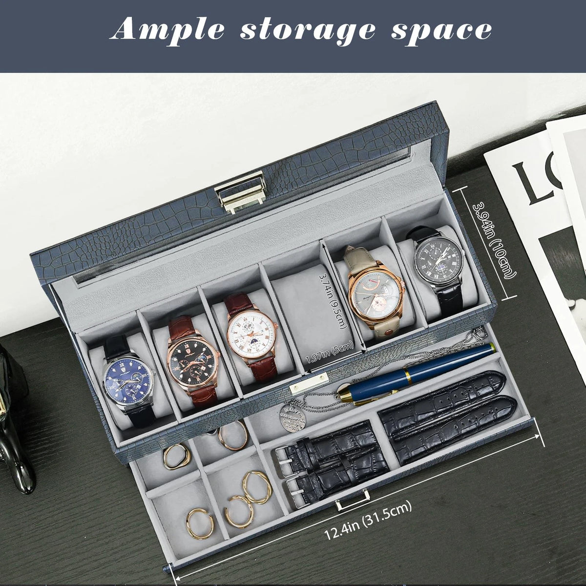 ProCase Watch Box, 6 Slot Watches Display Case with 6-Slot, Croc Cobalt Blue