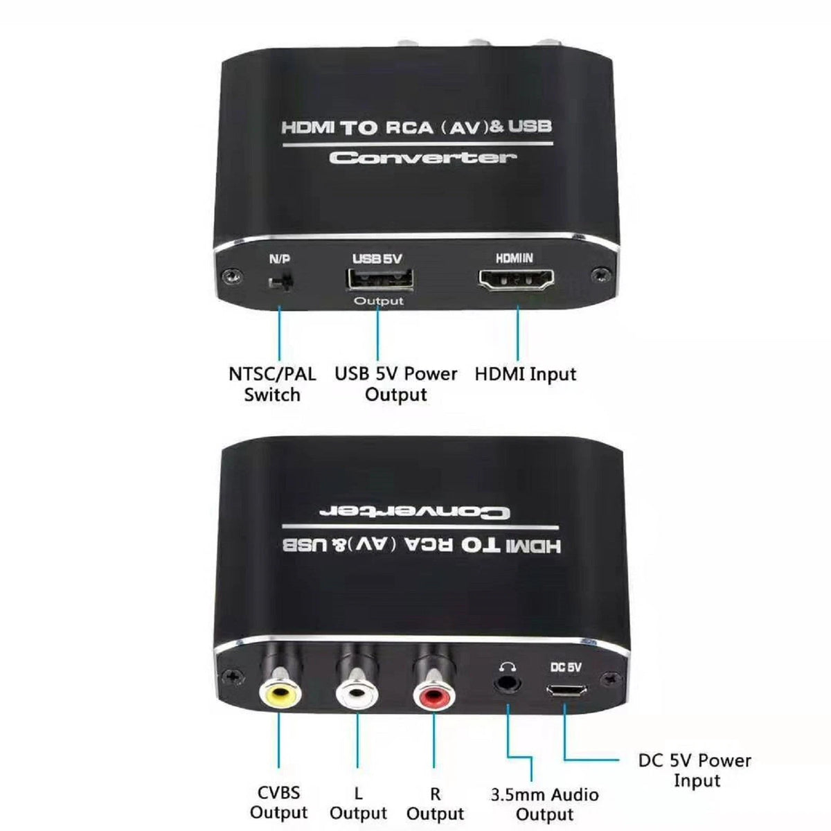 1080P HDMI to RCA Converter Adapetr HDMI Input to RCA Output+3.5mm Audio Output
