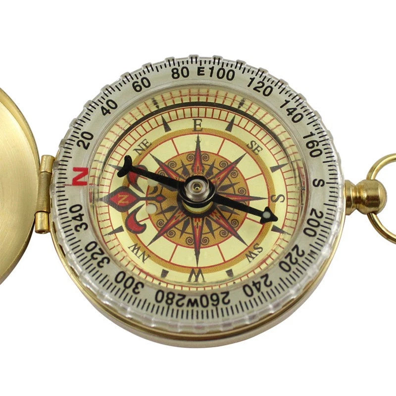 Outdoor Camping Luminous Brass Pocket Watch Style Military Army Compass Keychain