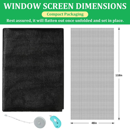 Windows Screen Replacement and Door 48" x 118" + Tool Set, Black