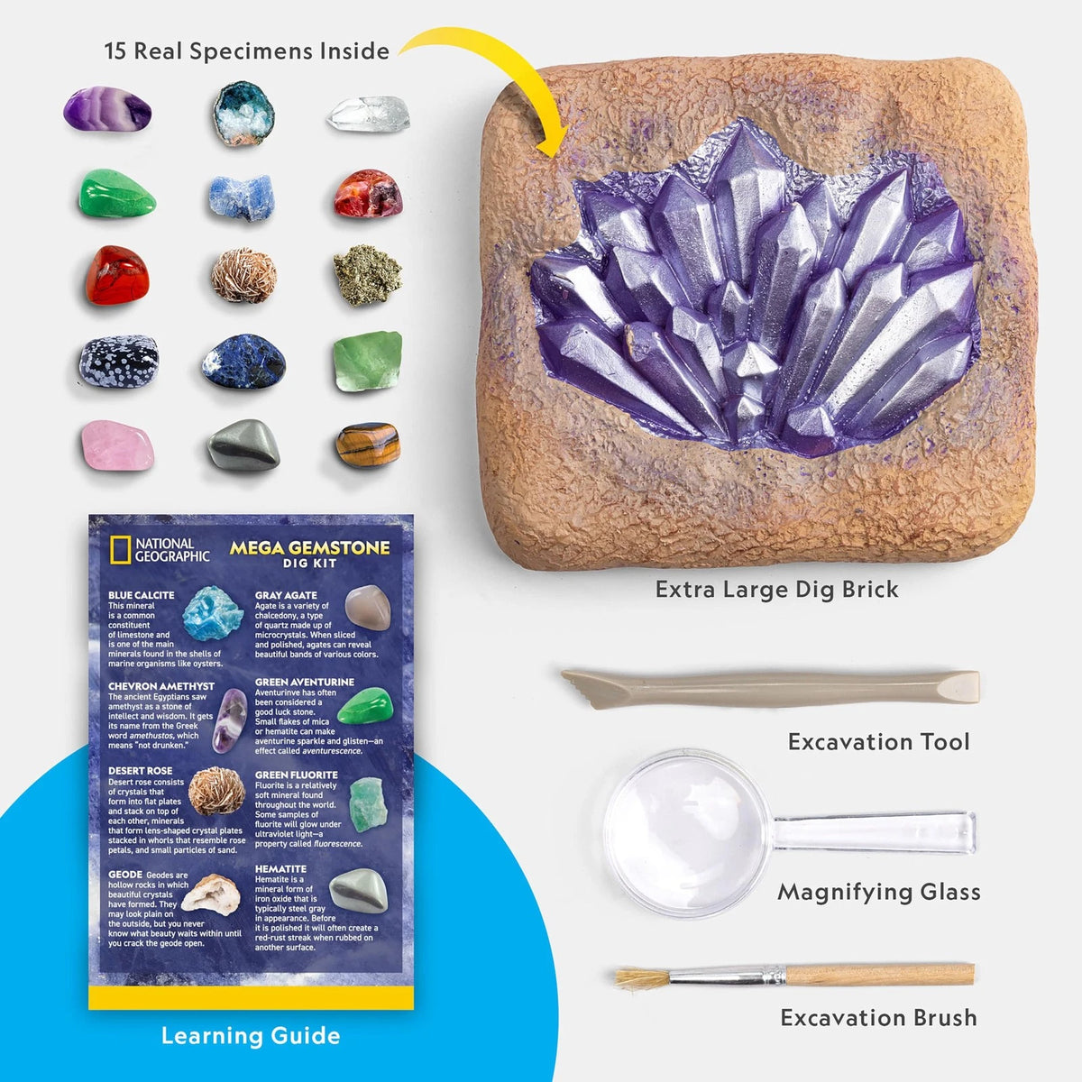 NATIONAL GEOGRAPHIC Mega Gemstone Dig Kit – Up 15 Gemstones, Multicolored